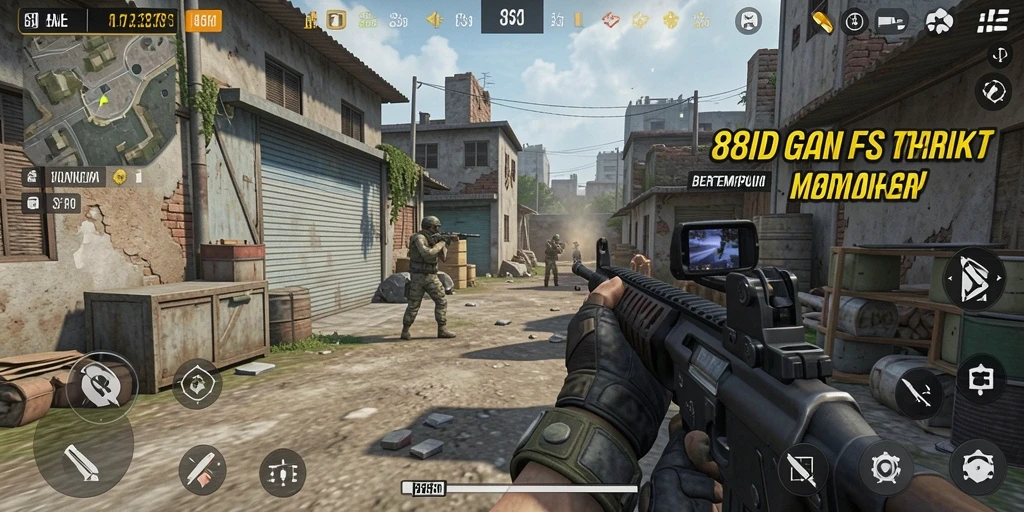 Screenshot menunjukkan aksi intens dalam game FPS 88ID.