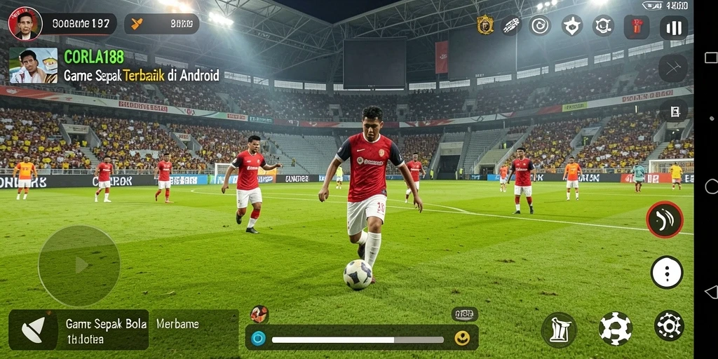 Screenshot gameplay CORLA188 menampilkan aksi seru di lapangan sepak bola.