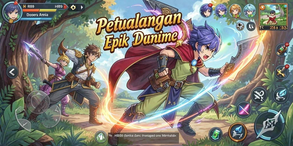 Tampilan gameplay HR89 yang penuh aksi dan karakter menarik.