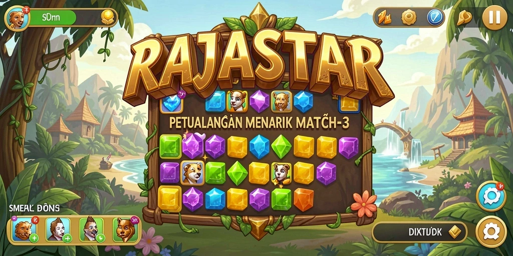 Gameplay seru RAJASTAR dengan tantangan Match-3 yang menarik.