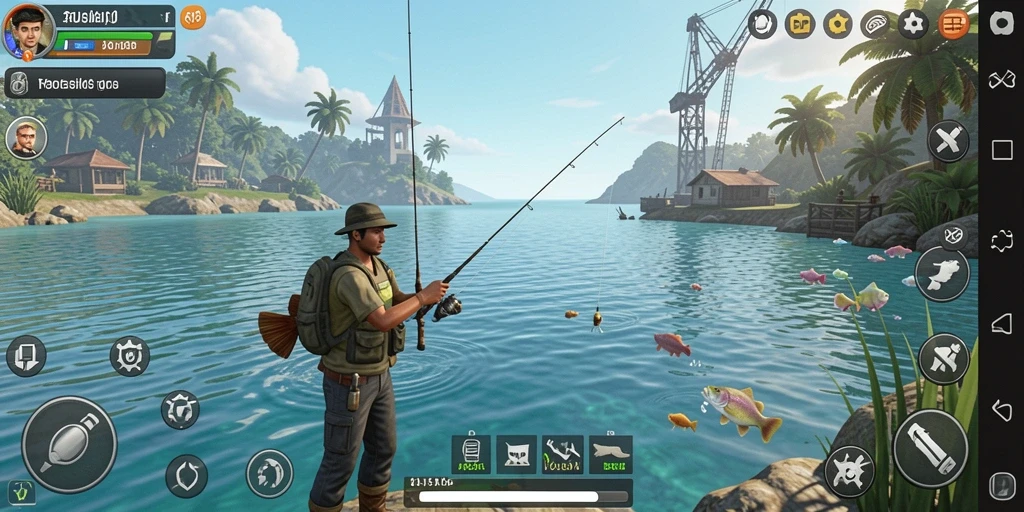 Tampilan menakjubkan dari gameplay RP8 di mana pemain menangkap ikan.