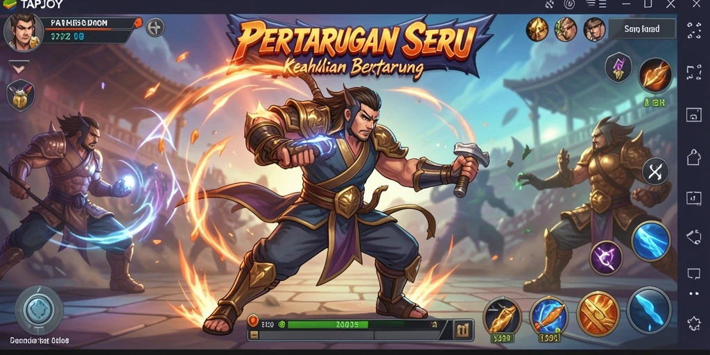 Screenshot gameplay TAPJOY yang menunjukkan aksi pertarungan yang mendebarkan.